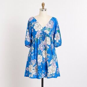 NWT Johnny Was Blue Dove Dress Cover Up Floral Multi Silk Blend Size XS Bohemian